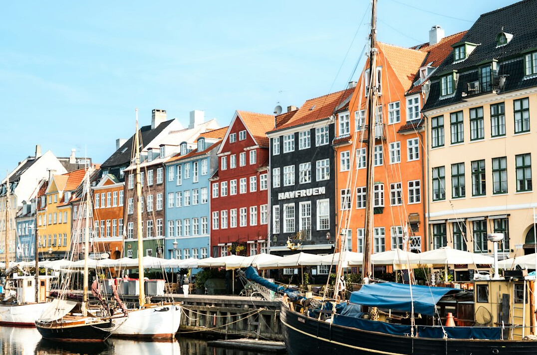 Colorful harbor houses along a canal in Copenhagen